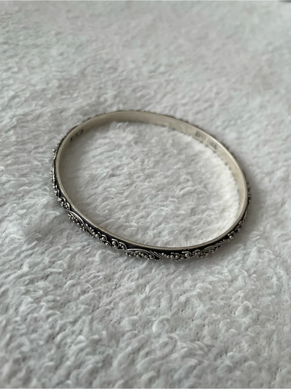 Vintage Lois Hill 925 Sterling Silver Floral Scroll Bangle Bracelet - Silver